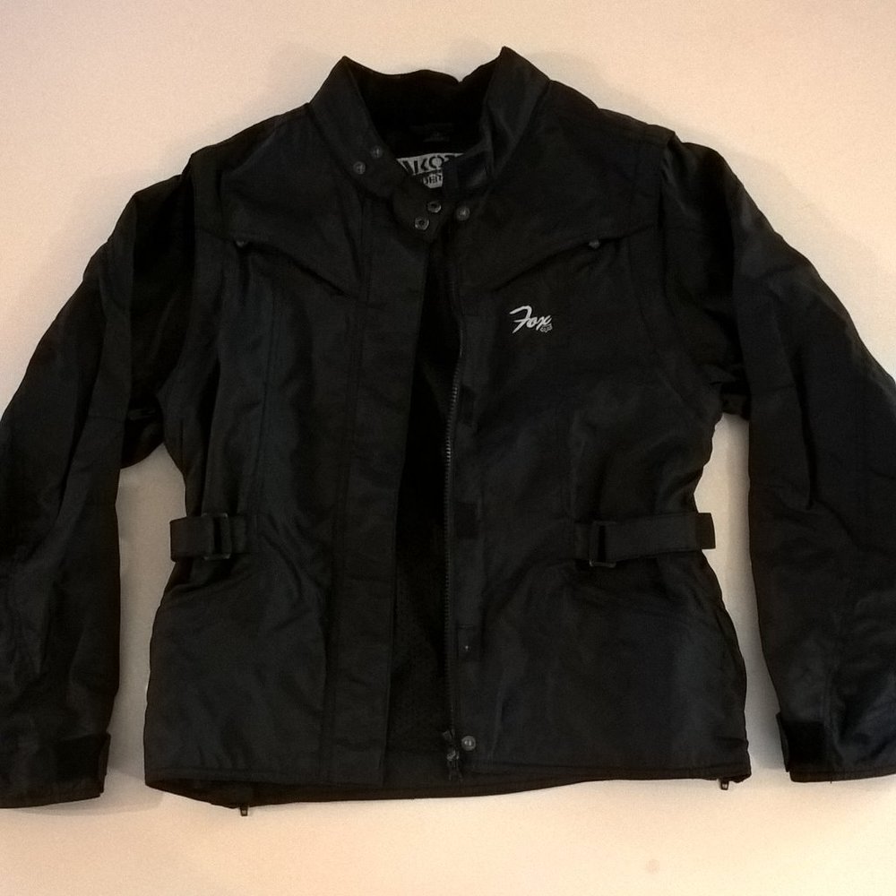 fox riders jacket size small black zip up pockets